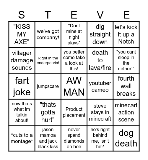 Ultimate Minecraft Movie Bingo Card