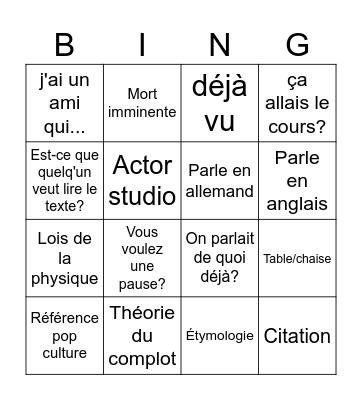 Bingo cours de philo Bingo Card