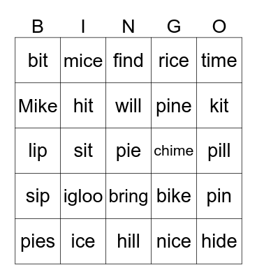 Long I and short I Bingo Card
