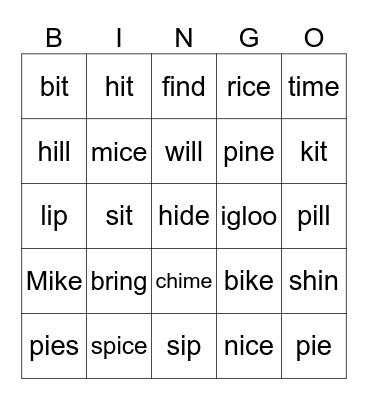 Long I and short I Bingo Card