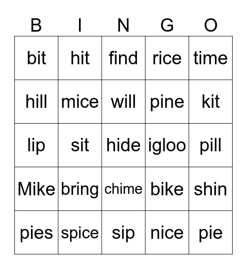 Long I and short I Bingo Card