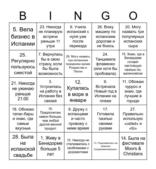 Женский клуб Bingo Card