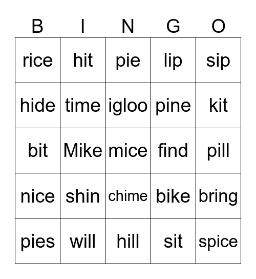 Long I and short I Bingo Card