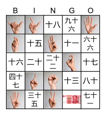 Chinese number Bingo Card