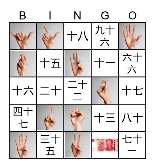 Chinese number Bingo Card
