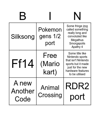 Nsw2 launch window titles Bingo Card