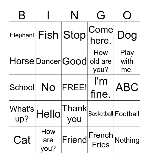 ASL  Bingo Card