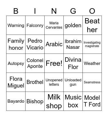 Chronicle of a Death Foretold Bingo Card