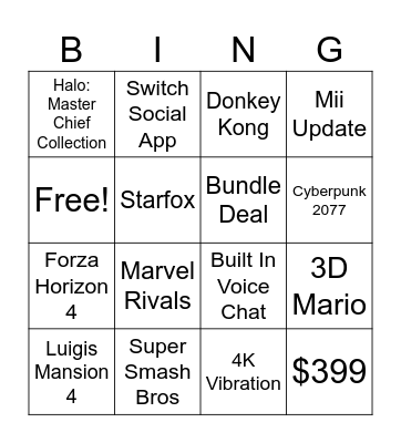Switch 2 Bingo Card