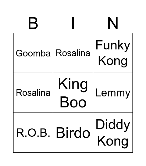 Mario Kart Racers Bingo Card