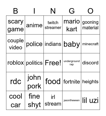 YT SHORTS BINGO Card