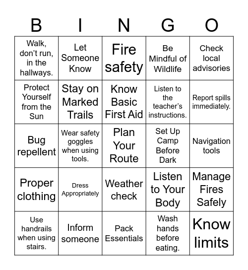 SAFETY BINGO Card