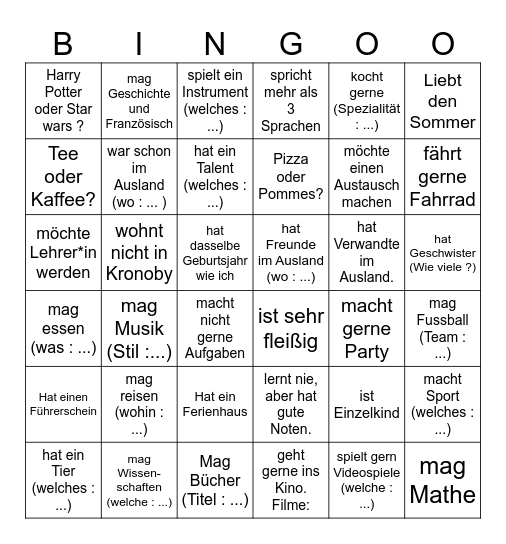 Kennenlernen? Bingo! Bingo Card