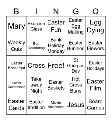 Staveley April Bingo Card
