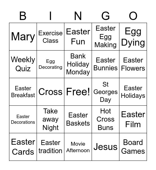 Staveley April Bingo Card