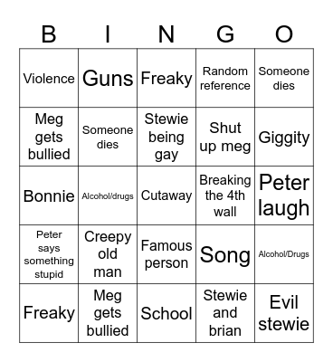 Family guy Bingo Card
