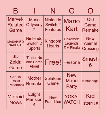 Nintendo Direct 2 Bingo Card