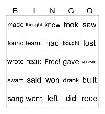 Irregular verbs Bingo Card