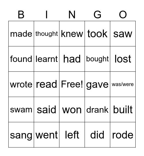 Irregular verbs Bingo Card