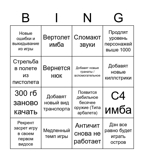 Возвращение Черданска Bingo Card