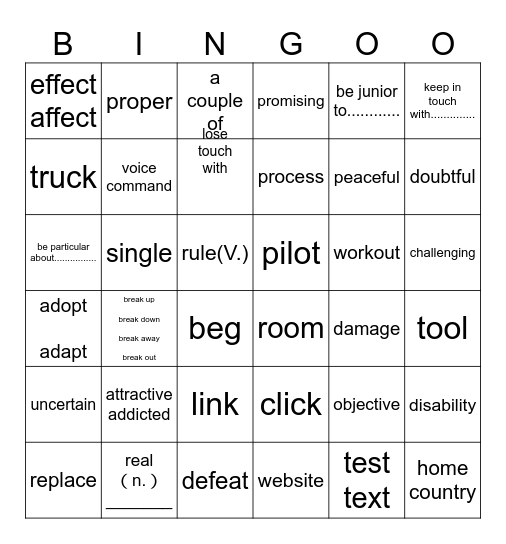 list 12 周测6 Bingo Card