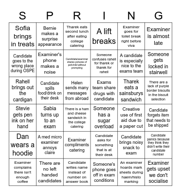 Spring 2025 Exams Bingo Card