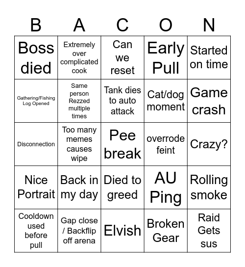 Bingo Card for Bacon Bingo Card
