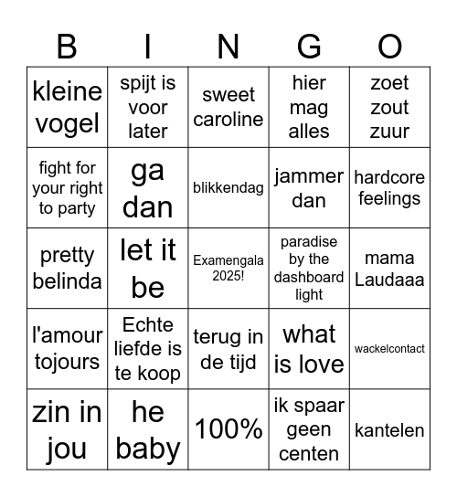 Muziek bingo Card