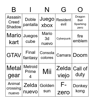 Nintendo Bingo Card