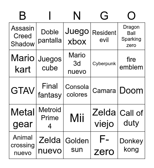 Nintendo Bingo Card