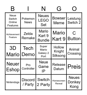 Switch 2 Direct Bingo Card
