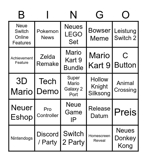 Switch 2 Direct Bingo Card