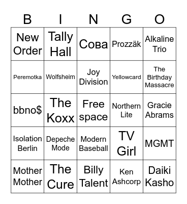 my music taste Bingo Card