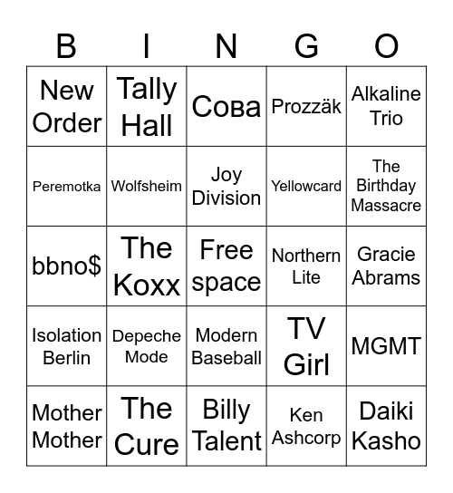my music taste Bingo Card