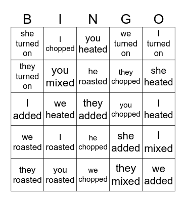 Cooking verbs in the preterite Bingo Card
