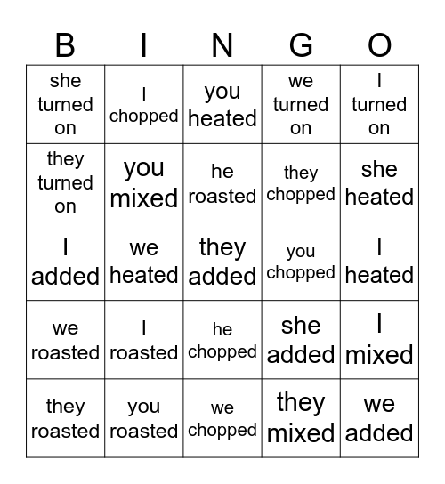 Cooking verbs in the preterite Bingo Card