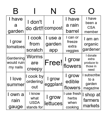 NJ SNAP-Ed Garden Bingo Break Bingo Card