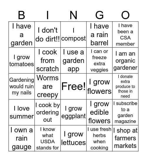 NJ SNAP-Ed Garden Bingo Break Bingo Card