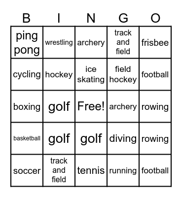 SPORTS Bingo Card