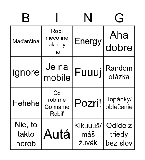 Guess who Bingo Card