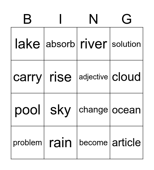 Water for Everyone Vocabulary Bingo Card