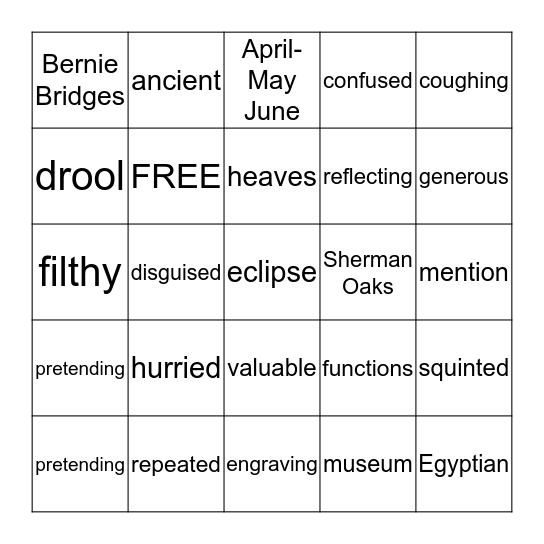 Big Blueberry Barf Off- Chapter 5 Bingo Card