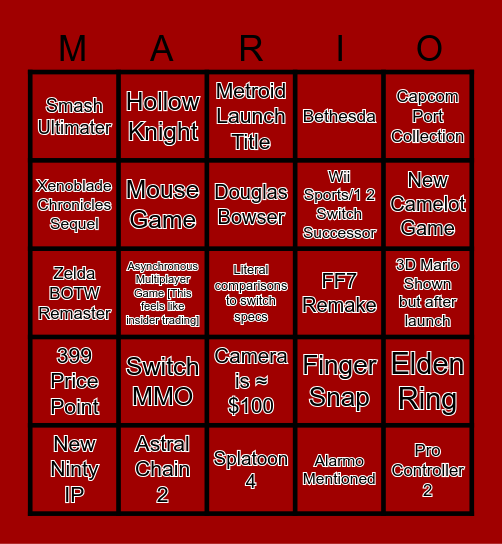 SWITCH 2 Bingo Card