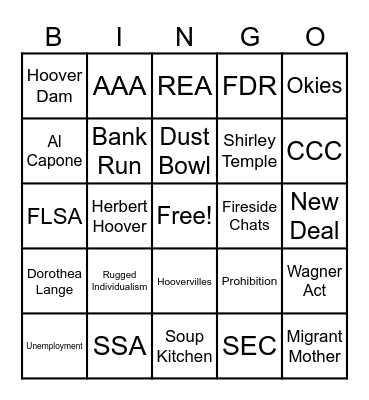 GREAT DEPRESSION BINGO! Bingo Card