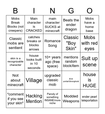 Minecraft Song Bingo Card