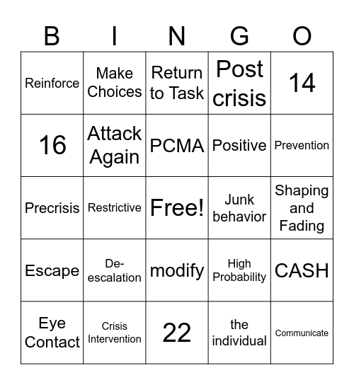 PCM Bingo Card