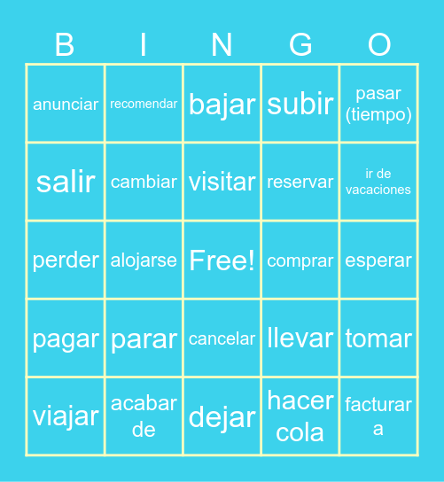 LOS VIAJES - VERBOS Bingo Card