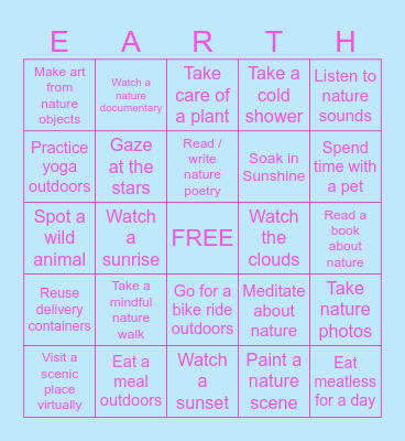 Virtual Earth Day Bingo Card