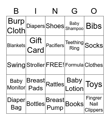 Baby Bingo Card