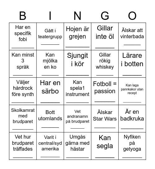 Sara & Elias Bröllop Bingo Card